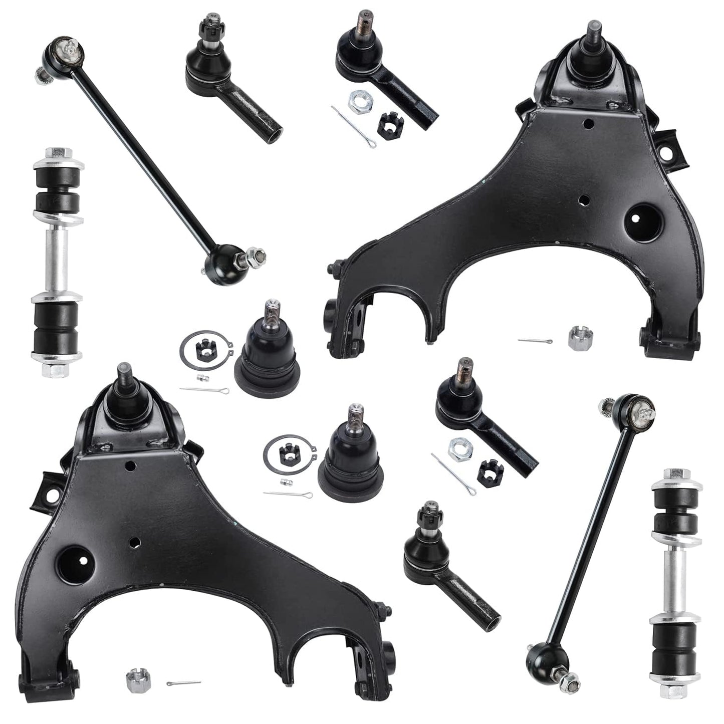 Detroit Axle - 12PC Front Lower Control Arms, Ball Joints, Front Rear Sway Bars, Inner and Outer Tie Rods for 2000 2001 2002 200