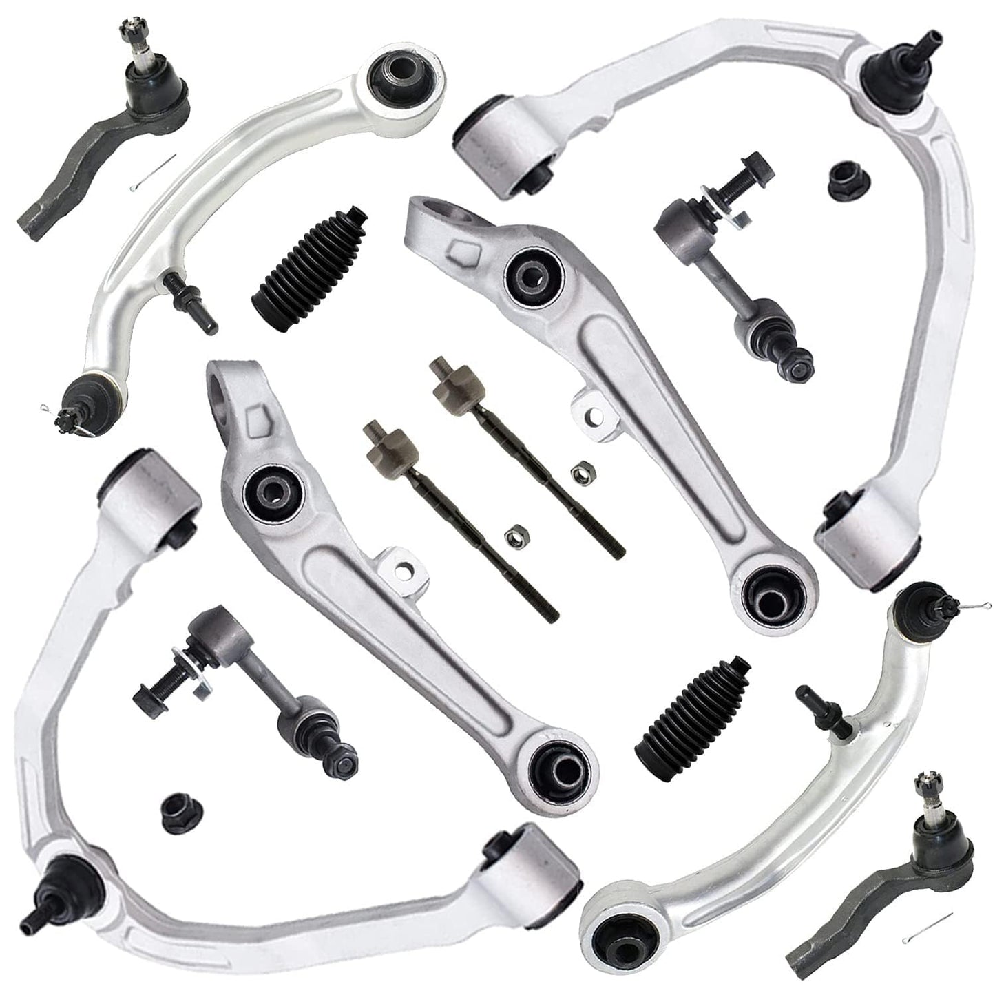 Detroit Axle - 14pc RWD Front End Kit for 2003-2004 INFINITI G35 Nissan 350Z, 2 Upper Control Arms 4 Lower Forward Rearward Cont