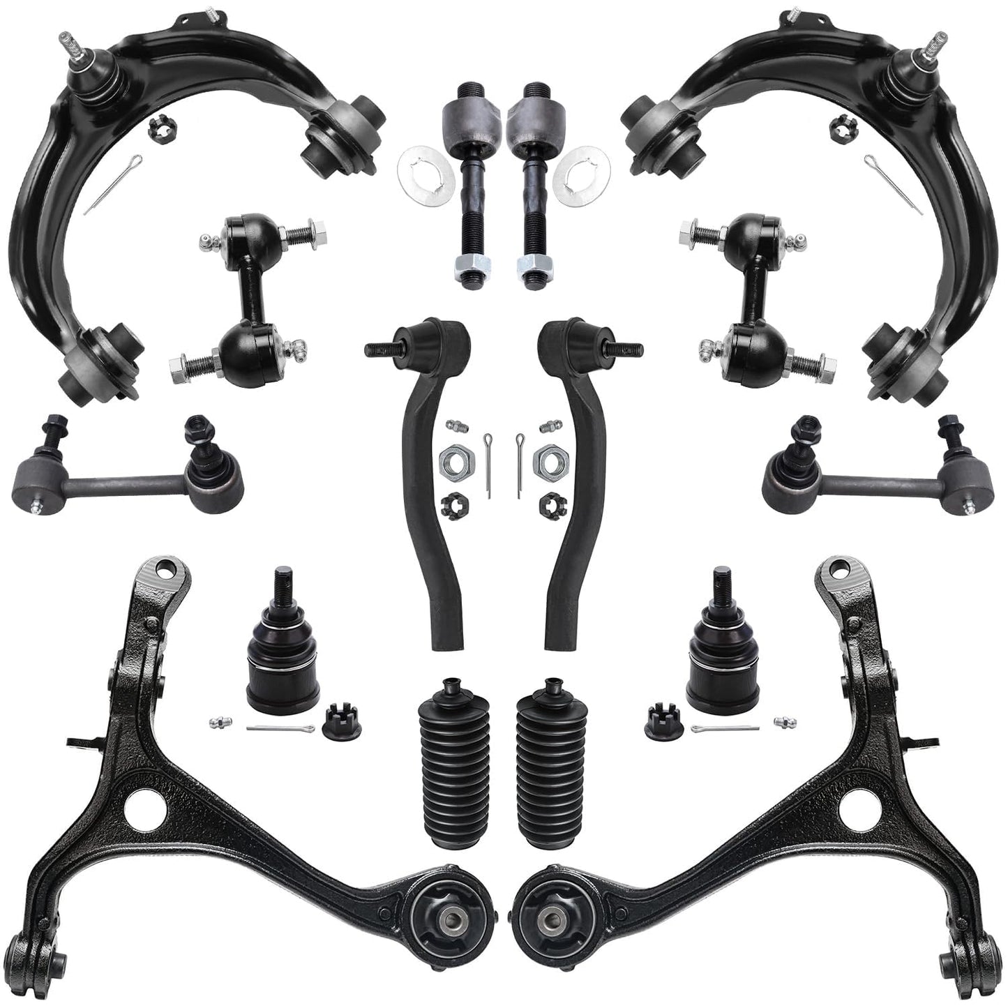 Detroit Axle - 16PC Front Upper Lower Control Arms, Lower Ball Joints, Sway Bars, Inner Outer Tie Rods w/Boot Replacement for 20