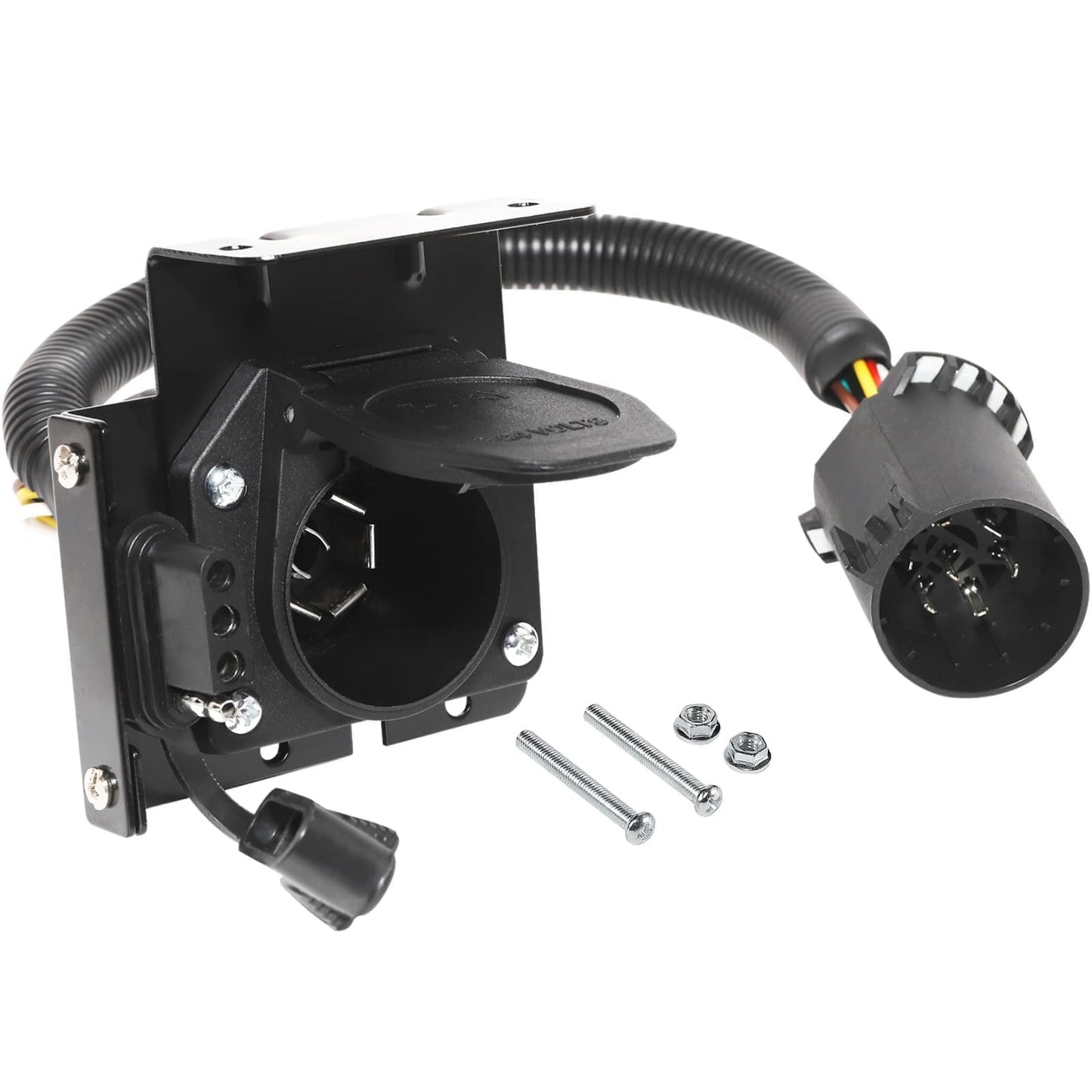 MECMO Multi-Tow 7-Way Blade and 4-Way Flat Trailer Wiring Adapter for Ford GM Ram GMC Sierra Grand Cherokee, Dual-Output Vehicle