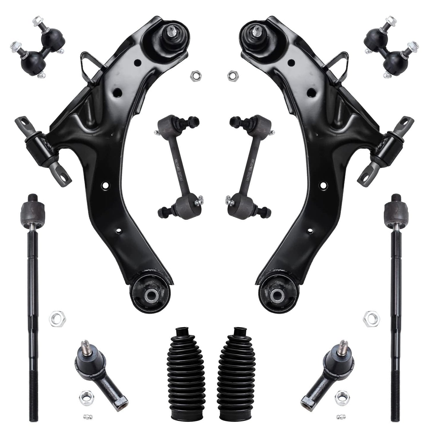 Detroit Axle - Front 12pc Suspension Kit for 01-06 Hyundai Elantra 2001 2002 2003 2004 2005 2006, 2 Lower Control Arms w/Ball Jo