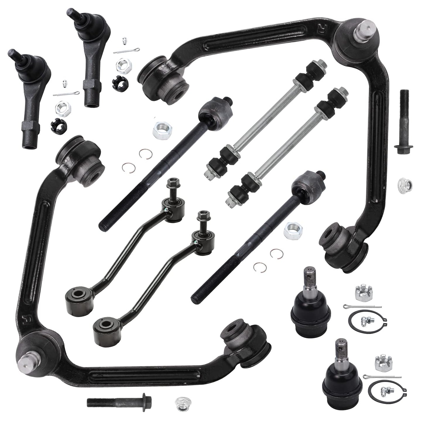 Detroit Axle - 12pc End Kit for 1998-2001 Ford Explorer Mercury Mountaineer 1999 2000, Front 2 Upper Control Arms w/Ball Joints