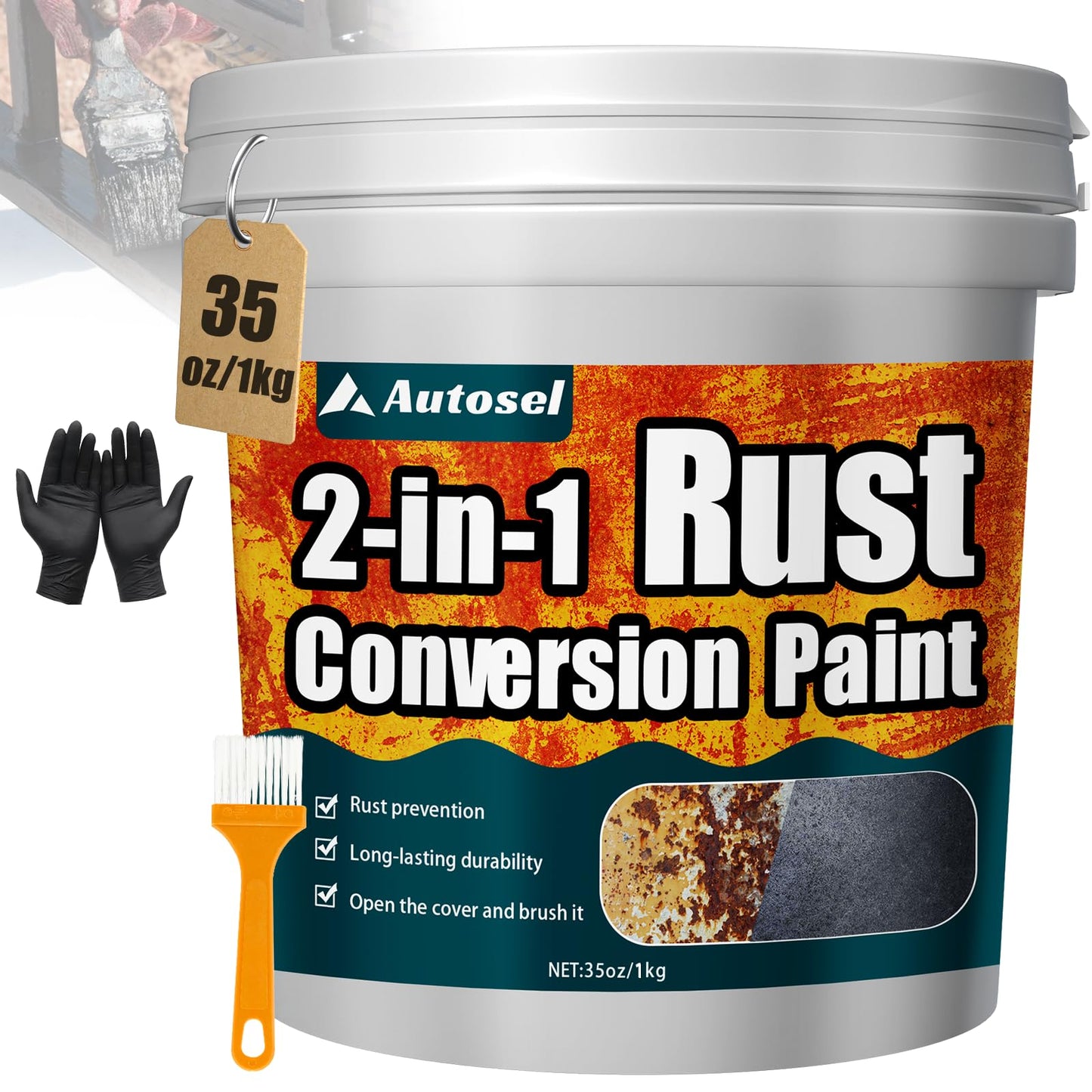 Autosel 2-in-1 Rust Converter & Metal Primer, 35 oz Rust Remover & Inhibitor Paint for Metal, Stops Rust & Corrosion, Heat & UV