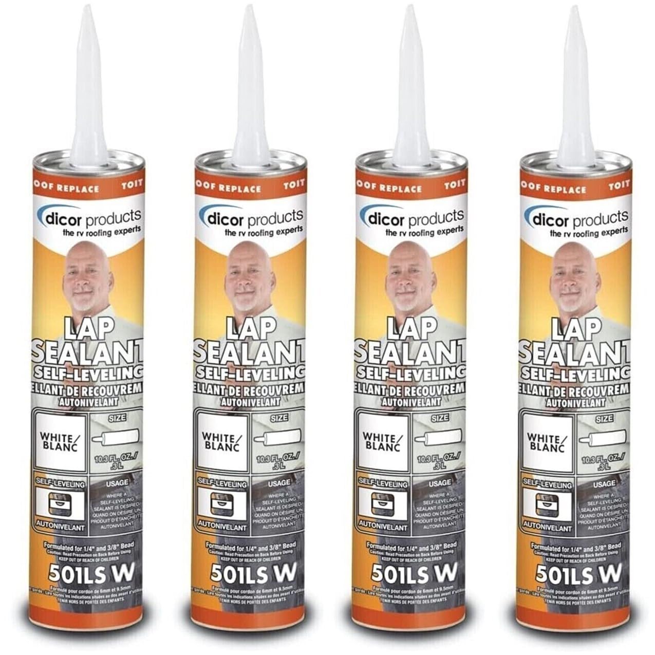 Dicor 501LSW-1, Lap Sealant Self-Leveling, White, 10.3 Ounce Tube (4)