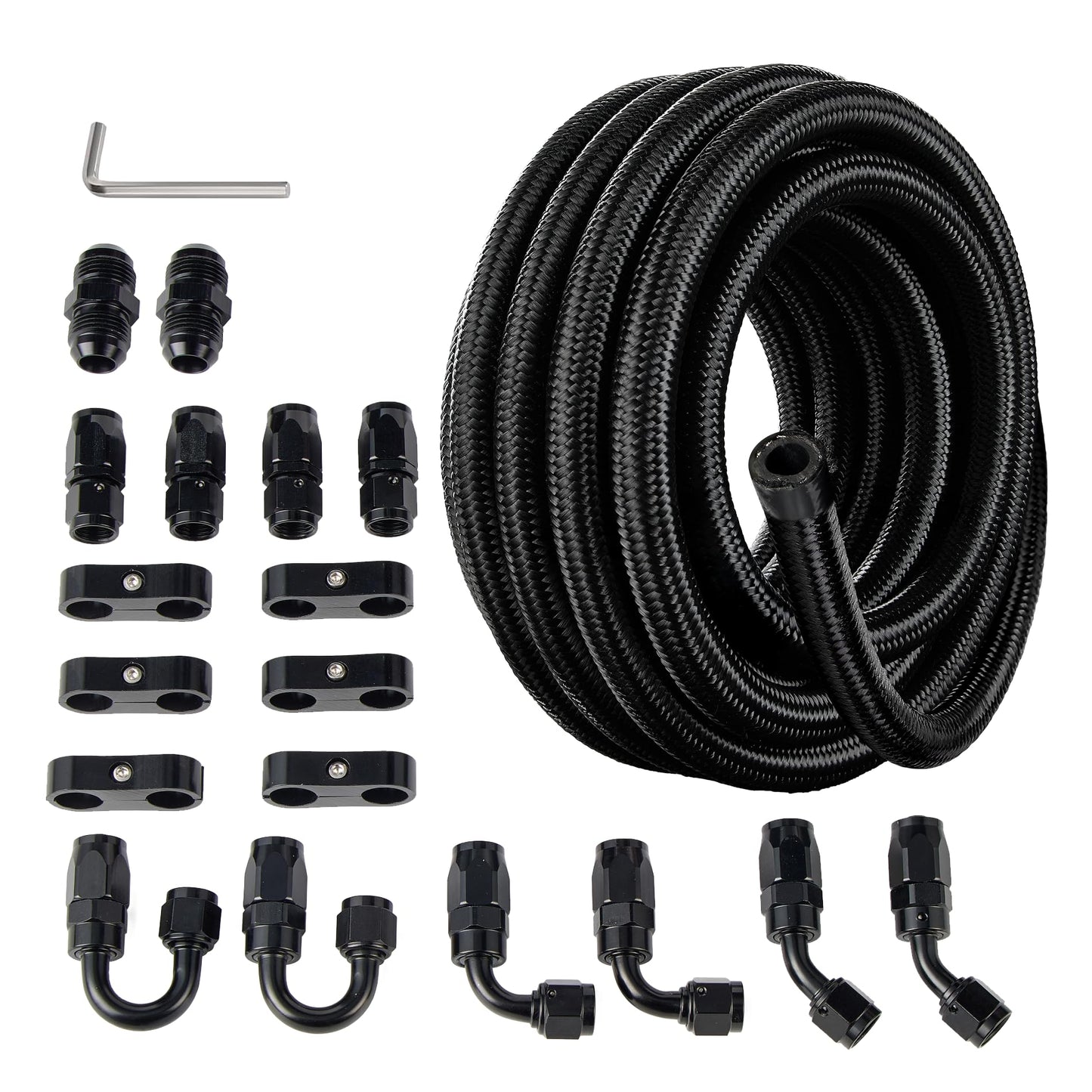EVIL ENERGY 4AN Fuel Line Kit, 4AN Nylon Braided Fuel Line Hose Fitting Kit CPE 10FT Black